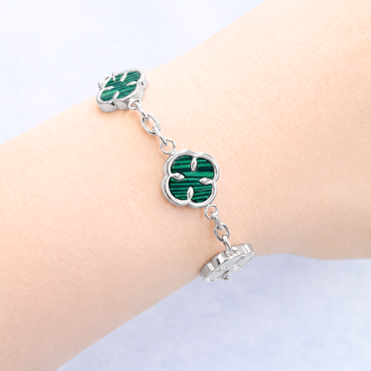 Women's Green Clover Bracelet with Malachite