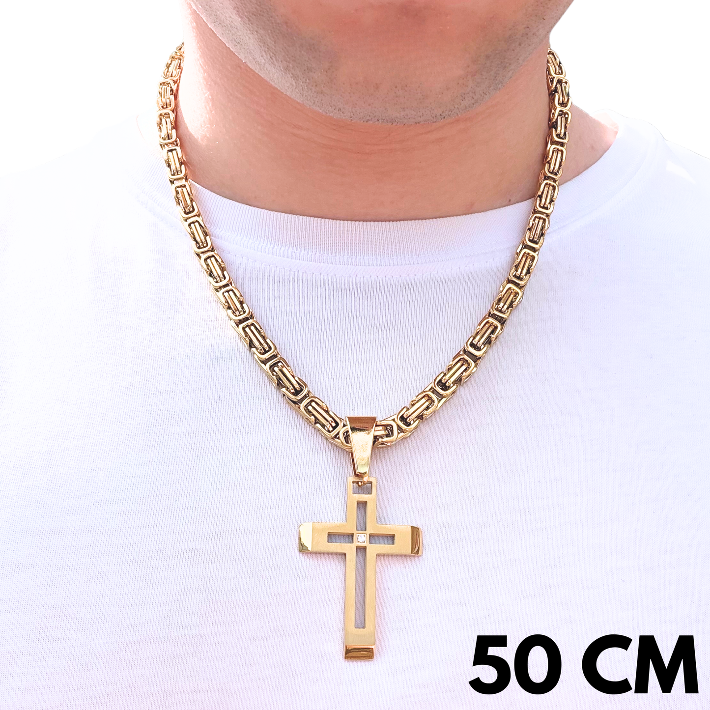 SET - Gold Royal Chain 6mm + Elite Cross Pendant Gold
