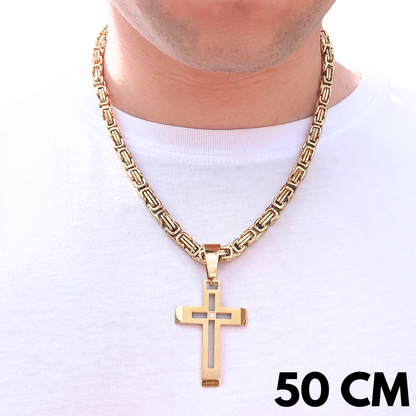 SET - Gold Royal Chain 6mm + Elite Cross Pendant Gold