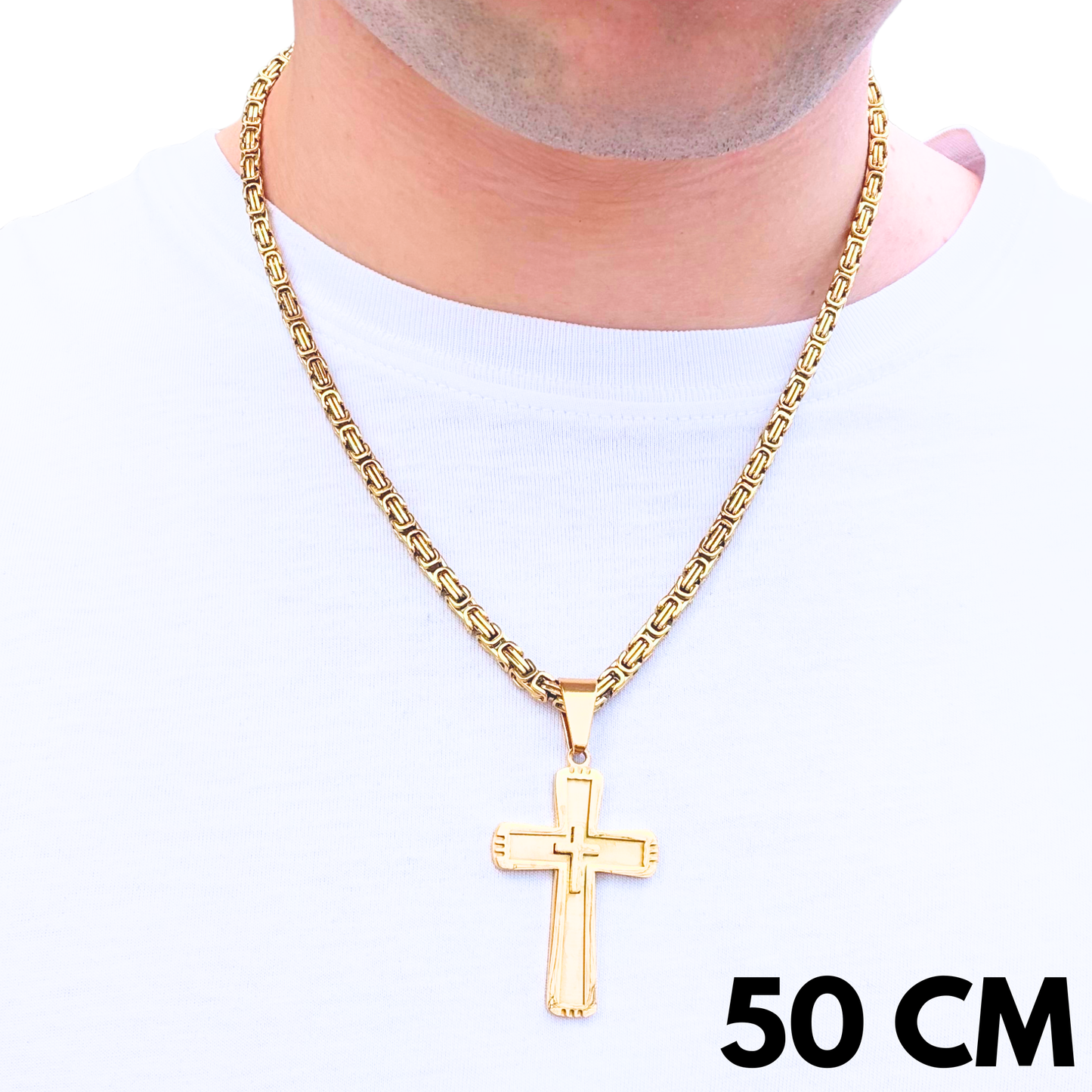 SET - Gold Royal Chain 4mm + Monarch's Cross Pendant Gold