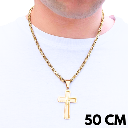 SET - Gold Royal Chain 4mm + Monarch's Cross Pendant Gold