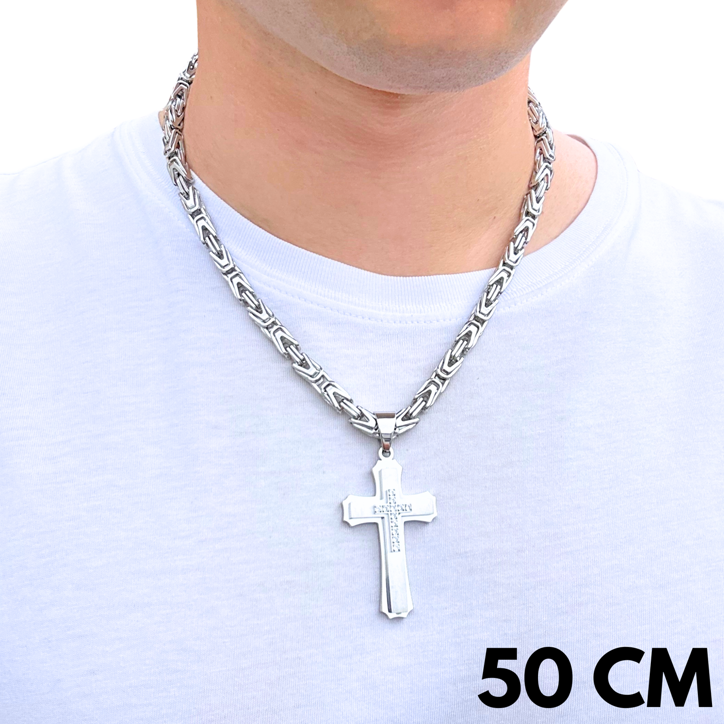 SET - Imperial Chain 6mm + Royal Cross Pendant White Gold