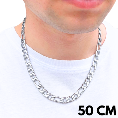 White Gold Figaro Chain - 9mm