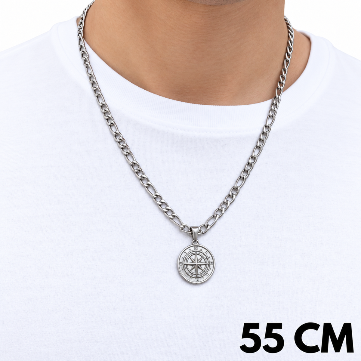SET - Figaro Chain 5mm + Compass Pendant