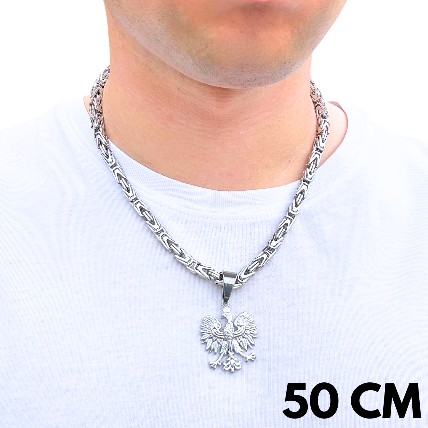 SET - White Gold Imperial Chain 6mm + Eagle Pendant White Gold