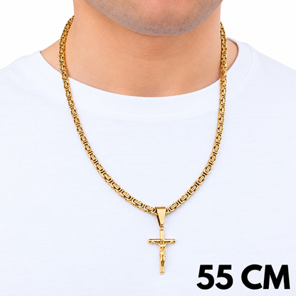 SET - Gold Royal Chain 4mm + Crucifix Pendant Gold