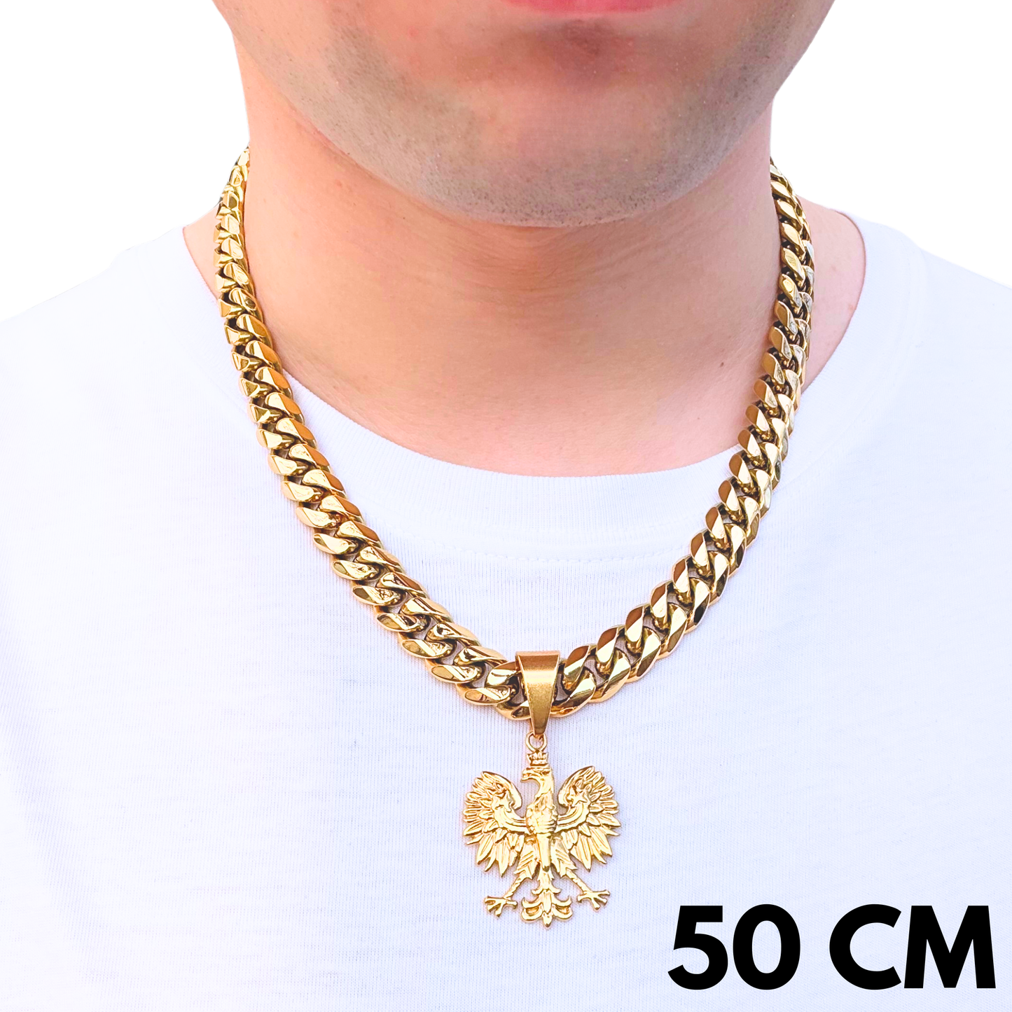 SET - Gold Cuban Chain 12mm + Eagle Pendant Gold