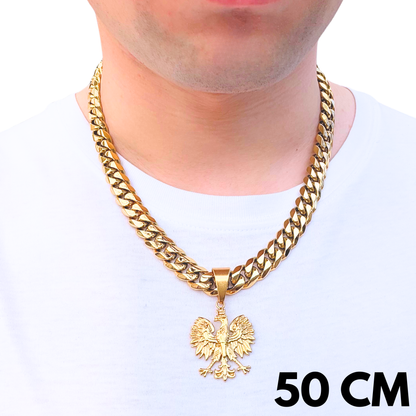 SET - Gold Cuban Chain 12mm + Eagle Pendant Gold