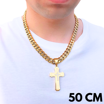 SET - Gold Cuban Chain 12mm + Royal Cross Pendant Gold