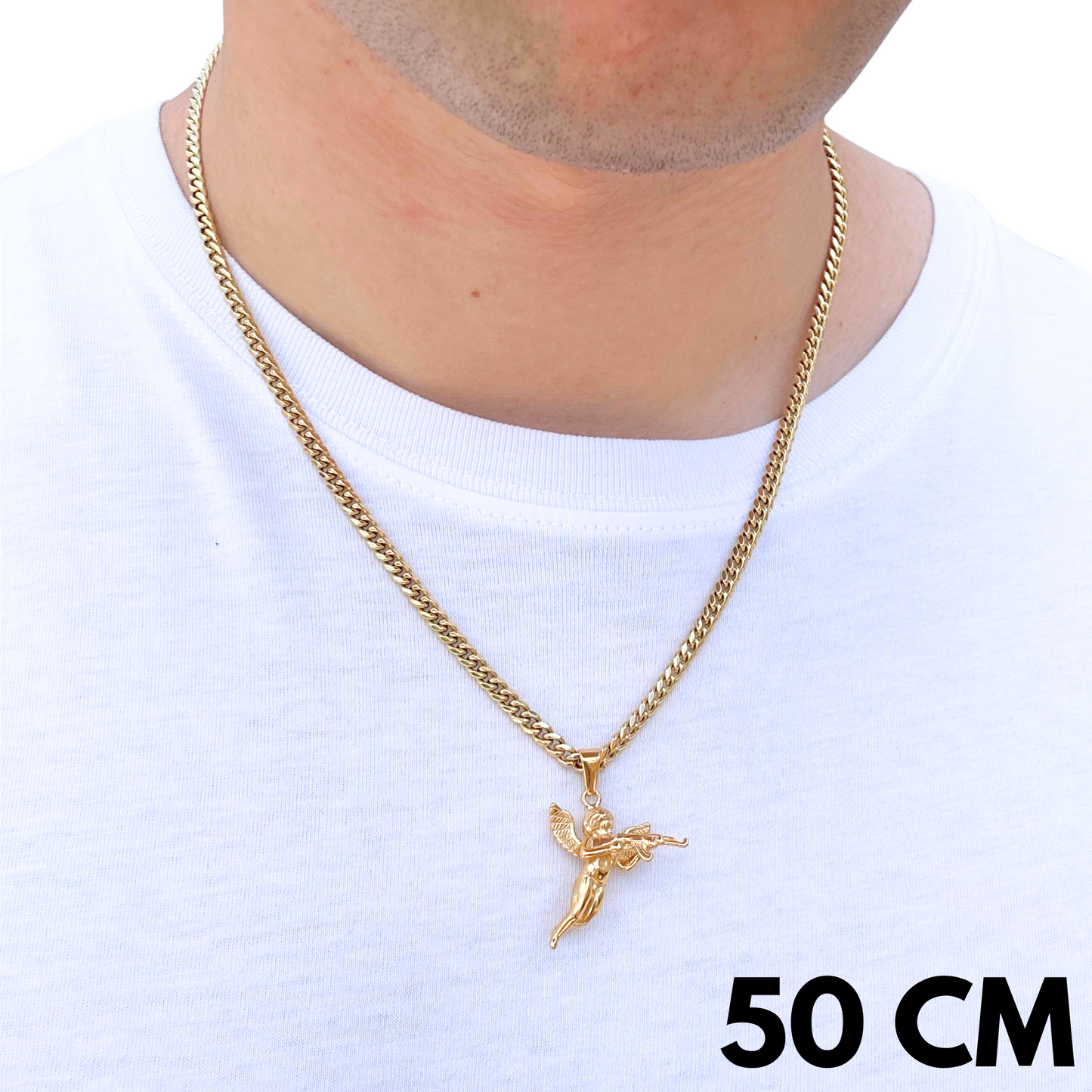 SET - Gold Cuban Chain 4mm + Angel Pendant Gold