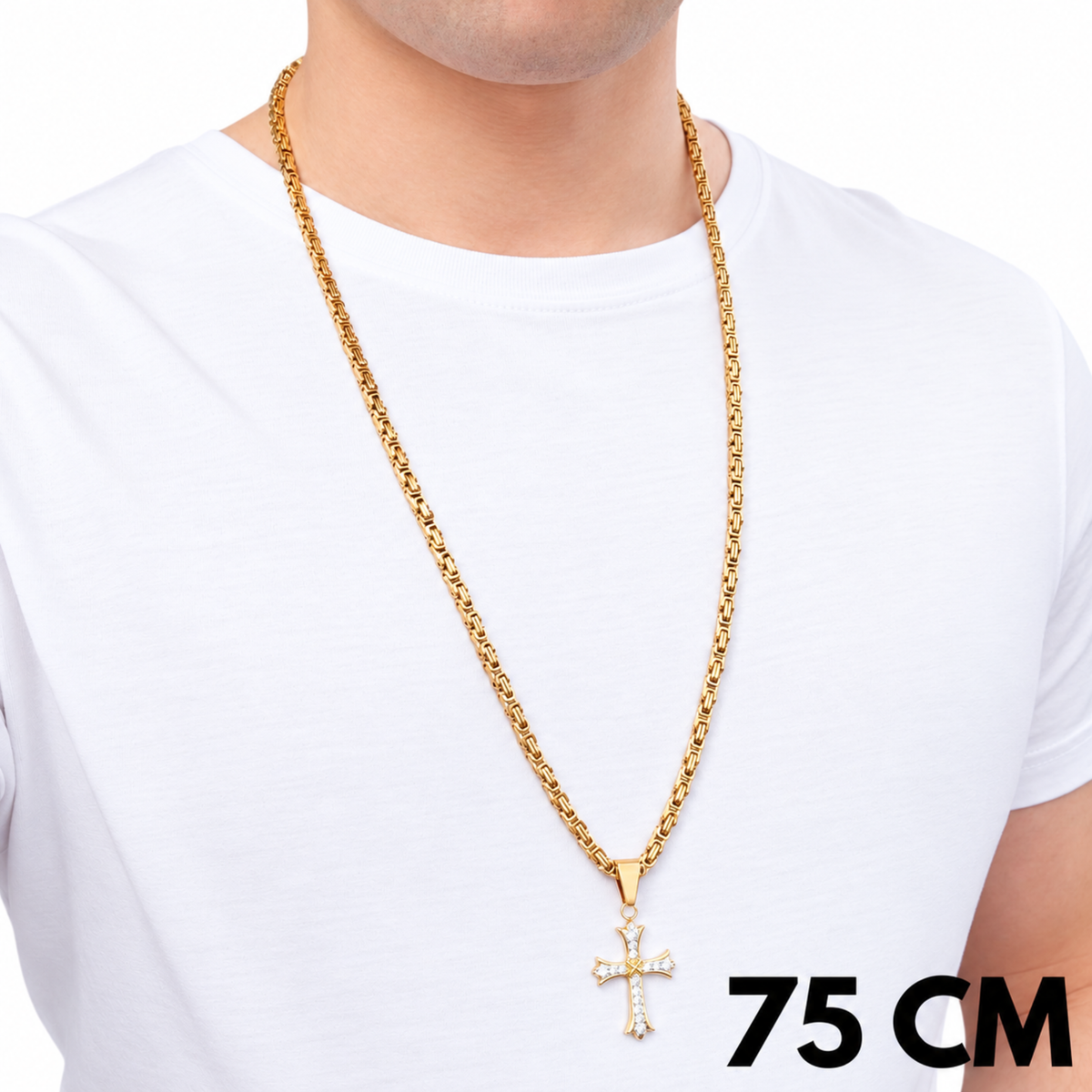 SET - Gold Royal Chain 4mm + Grand Cross Pendant Gold