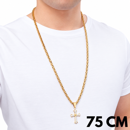SET - Gold Royal Chain 4mm + Grand Cross Pendant Gold