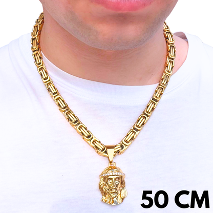 SET - Gold Royal Chain 6mm + Jesus Diamond Pendant Gold