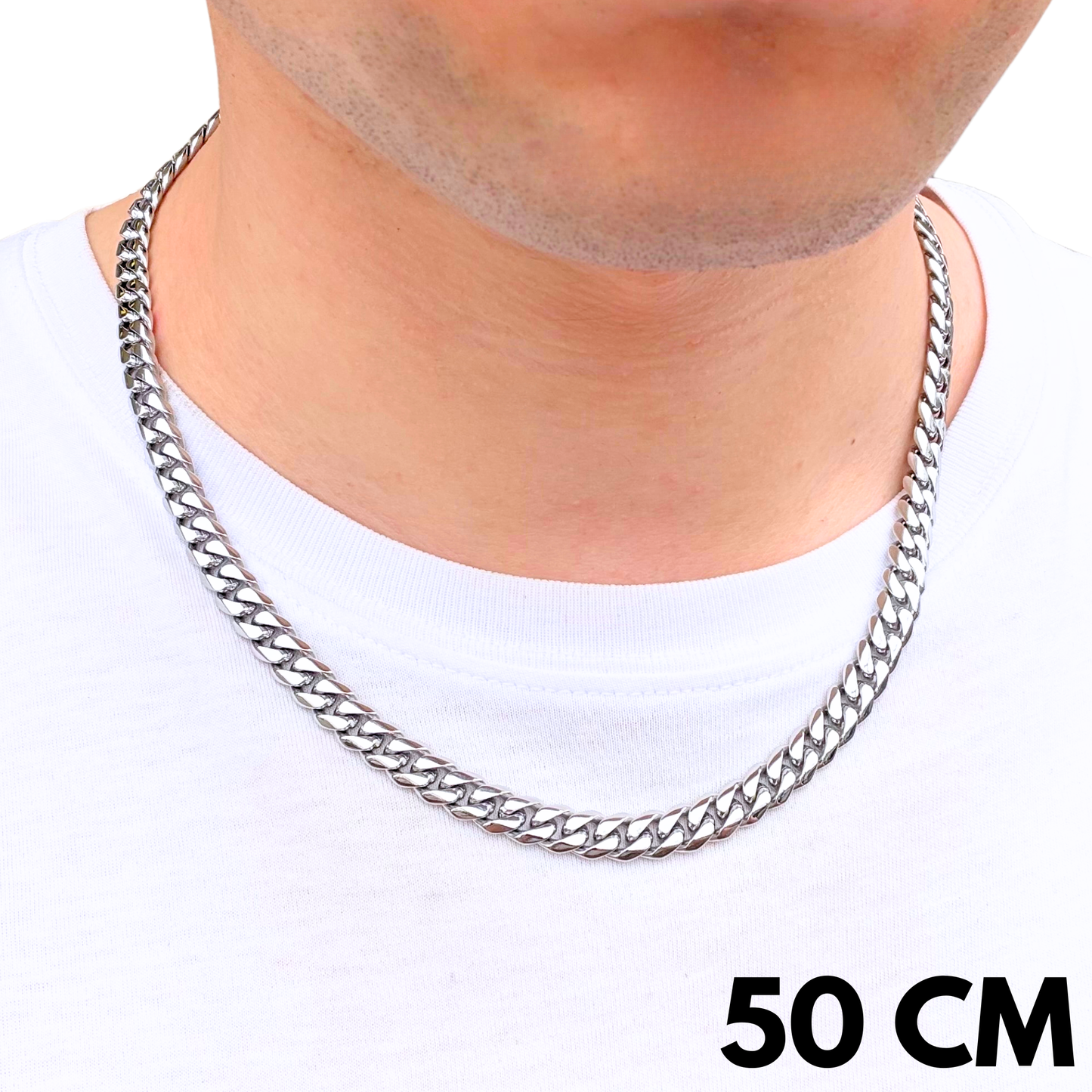 White Gold Cuban Chain - 8mm