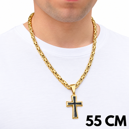 SET - Gold Royal Chain 6mm + Black Cross Pendant Gold
