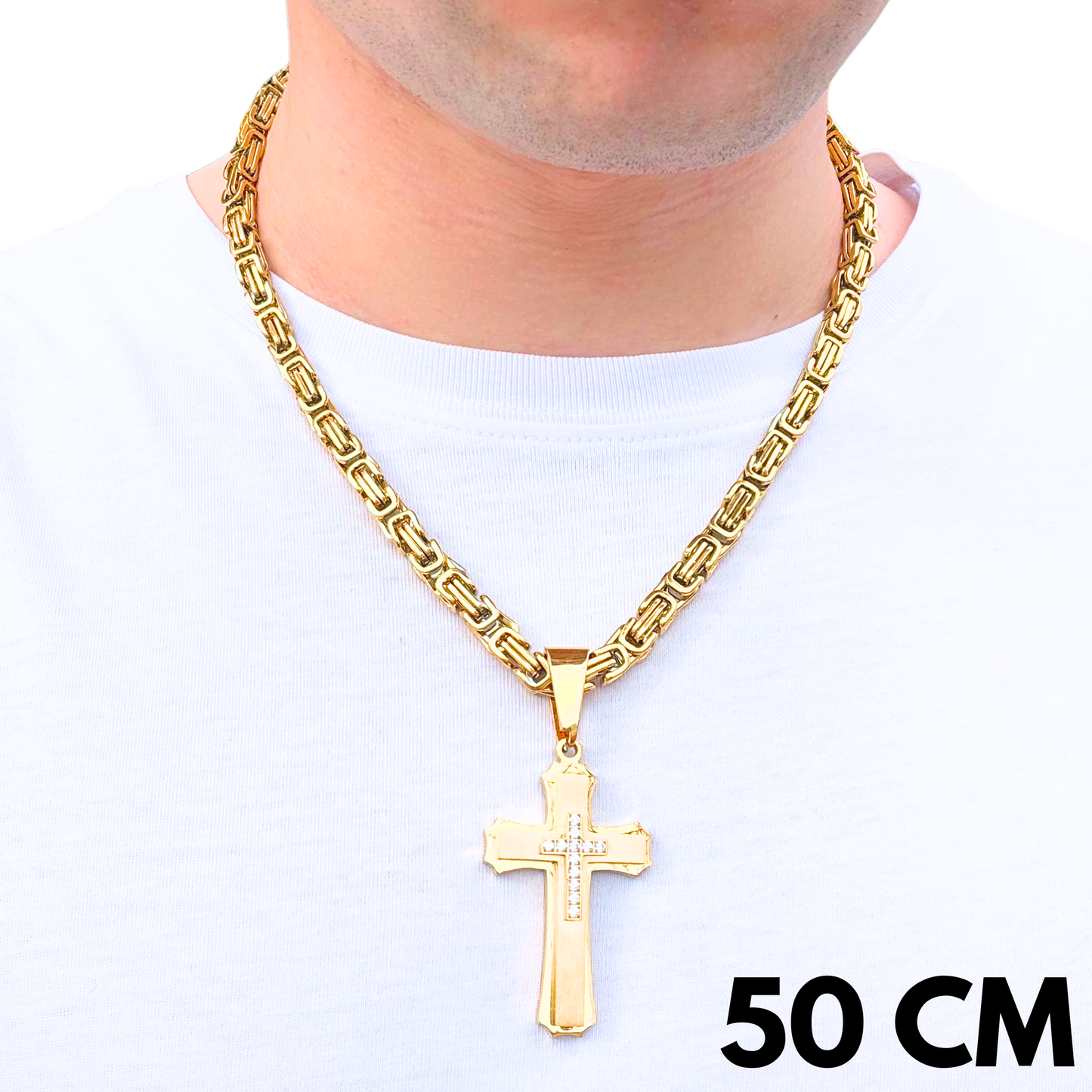 SET - Gold Royal Chain 6mm + Royal Cross Pendant Gold