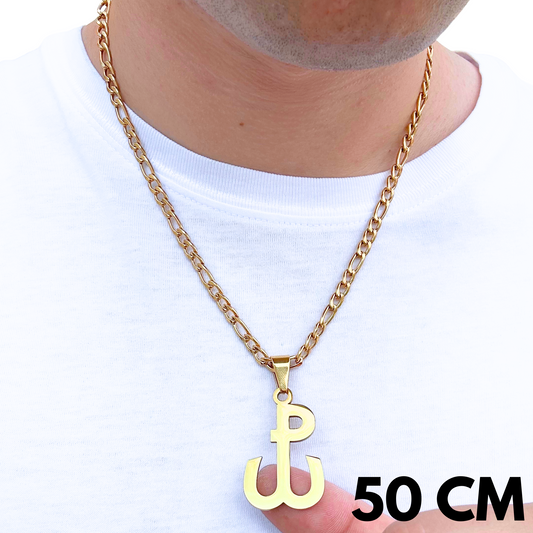 SET - Gold Figaro Chain 5mm + Fighting Poland Pendant Gold
