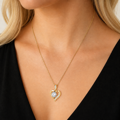 Heart Necklace with Moissanite 3 Carats S925 Gold Women's