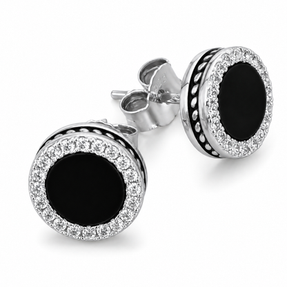 Kolczyki Black Round S925 Czarne Srebrne