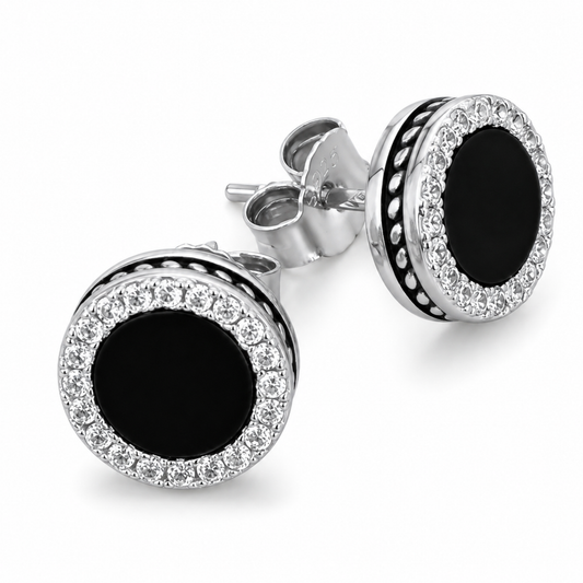 Kolczyki Black Round S925 Czarne Srebrne Damskie