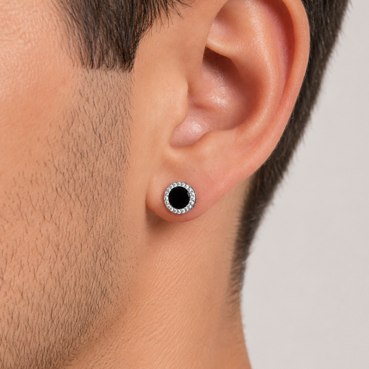Kolczyki Black Round S925 Czarne Srebrne