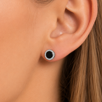Kolczyki Black Round S925 Czarne Srebrne Damskie