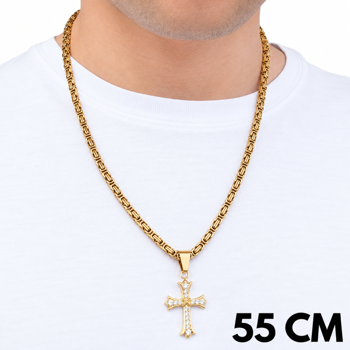 SET - Gold Royal Chain 4mm + Grand Cross Pendant Gold