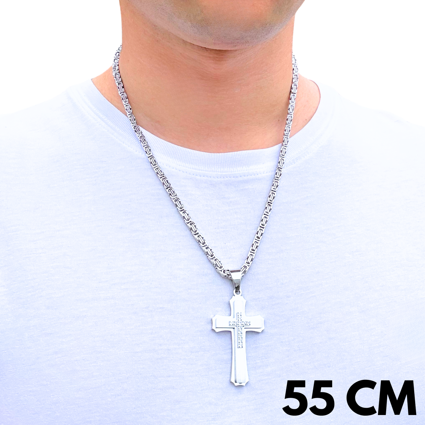 SET - Royal Chain 4mm + Royal Cross Pendant White Gold