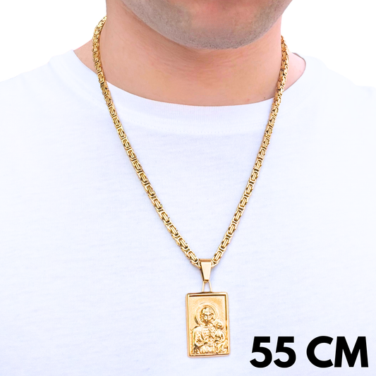 SET - Gold Royal Chain 4mm + Black Madonna of Częstochowa Pendant Gold