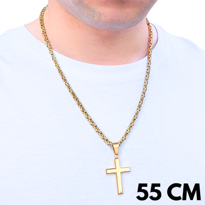 SET - Gold Royal Chain 4mm + Clean Cross Pendant Gold