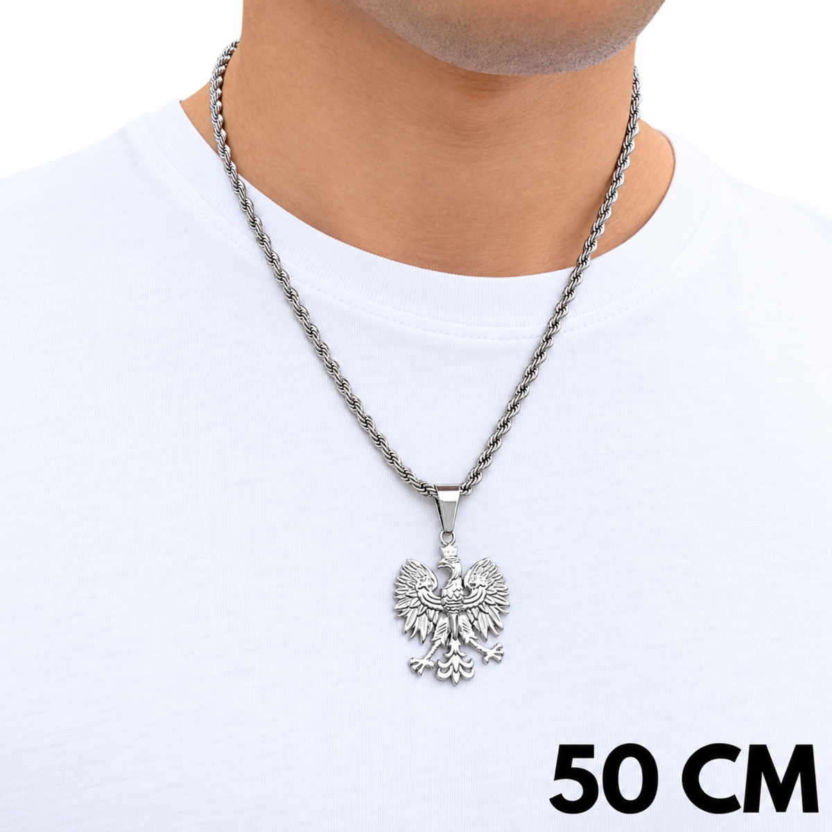 SET - Rope Chain 4mm + Eagle Pendant White Gold