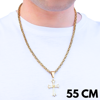 SET - Gold Royal Chain 4mm + Grand Cross Pendant Gold