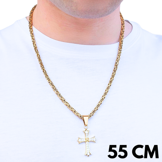 SET - Gold Royal Chain 4mm + Grand Cross Pendant Gold