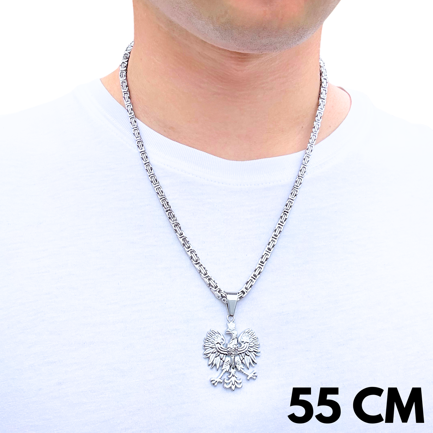 SET - White Gold Royal Chain 4mm + Eagle Pendant White Gold
