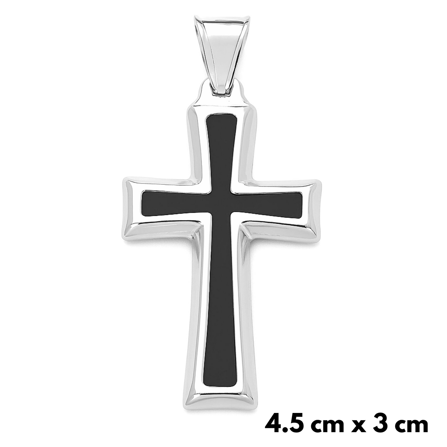 SET - Rope Chain 4mm + Black Cross Pendant White Gold