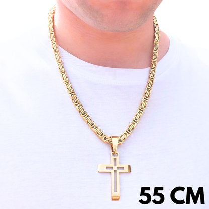 SET - Gold Royal Chain 6mm + Elite Cross Pendant Gold