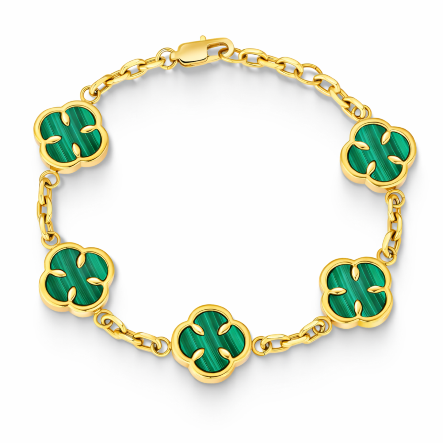 Women's Gold Green Clover Bracelet