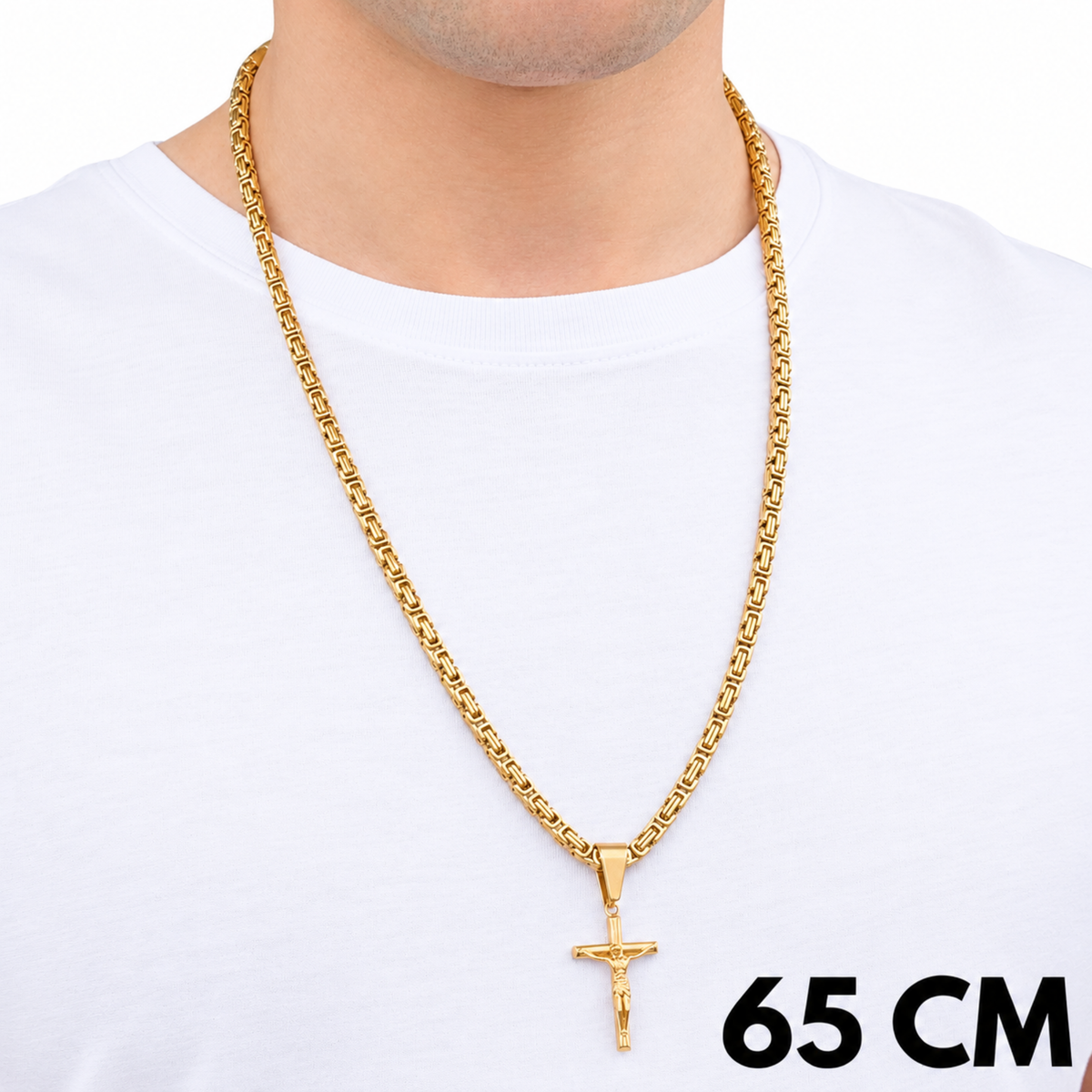 SET - Gold Royal Chain 4mm + Crucifix Pendant Gold