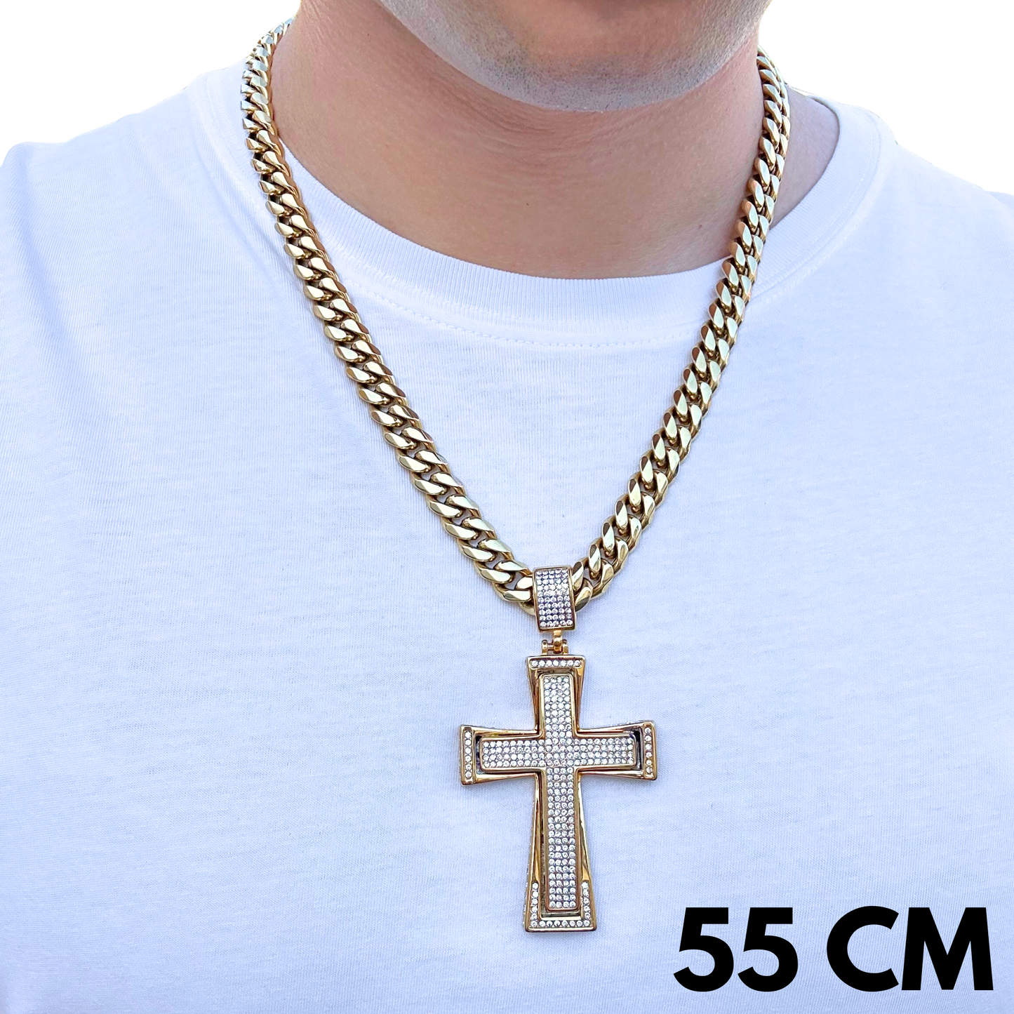 SET - Gold Cuban Chain 10mm + Imperial Cross Pendant Gold