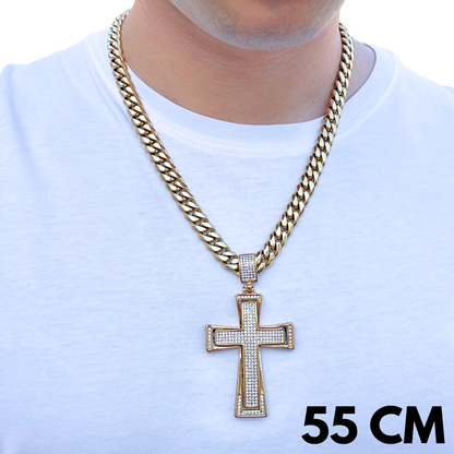 SET - Gold Cuban Chain 10mm + Imperial Cross Pendant Gold