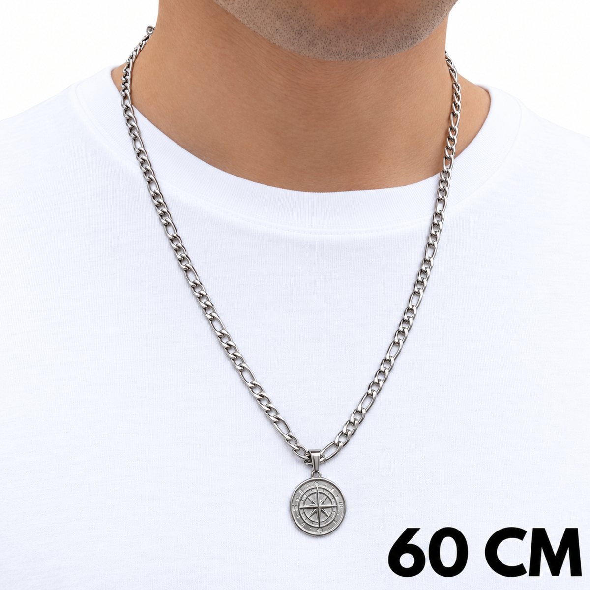 SET - Figaro Chain 5mm + Compass Pendant