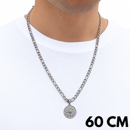 SET - Figaro Chain 5mm + Compass Pendant