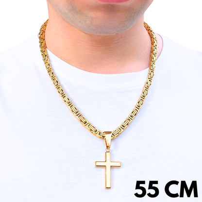 SET - Gold Royal Chain 6mm + Clean Cross Pendant Gold