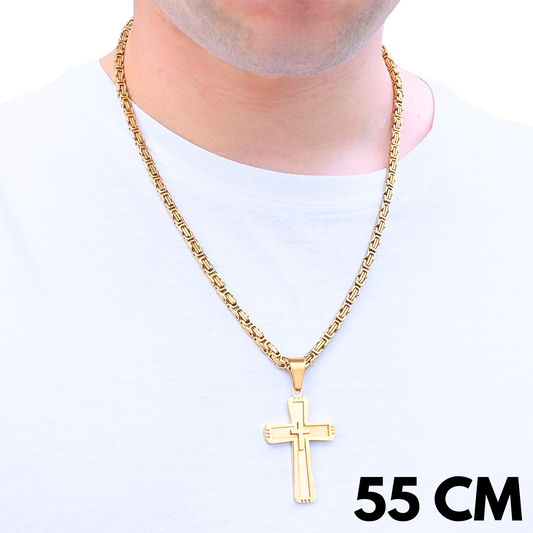 SET - Gold Royal Chain 4mm + Monarch's Cross Pendant Gold