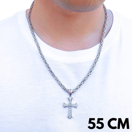 SET - White Gold Royal Chain 4mm + Grand Cross Pendant White Gold