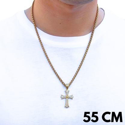 SET - Gold Wheat Chain 4mm + Grand Cross Pendant Gold