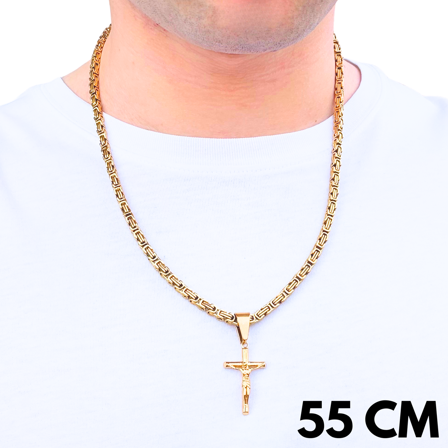 SET - Gold Royal Chain 4mm + Crucifix Pendant Gold
