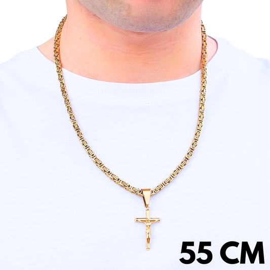 SET - Gold Royal Chain 4mm + Crucifix Pendant Gold