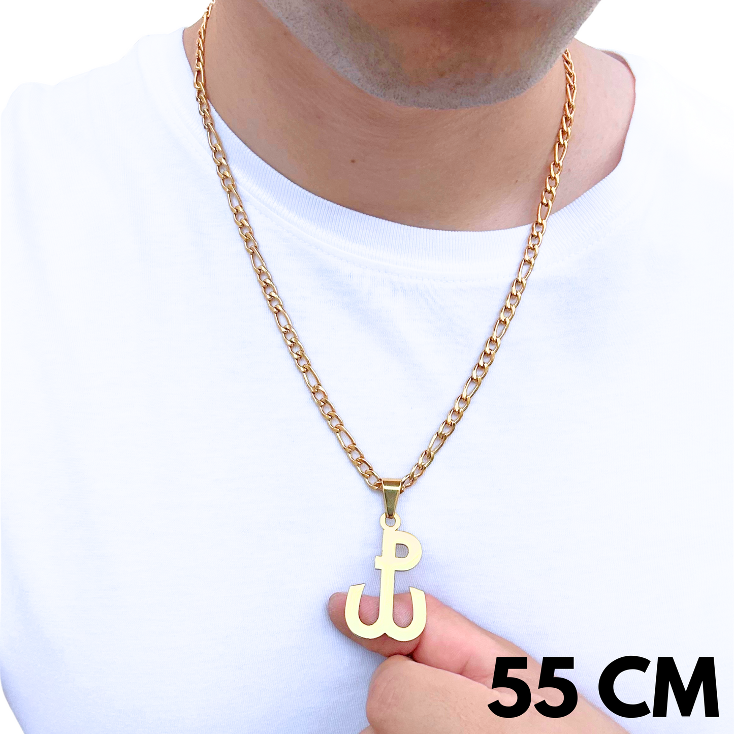 SET - Gold Figaro Chain 5mm + Fighting Poland Pendant Gold
