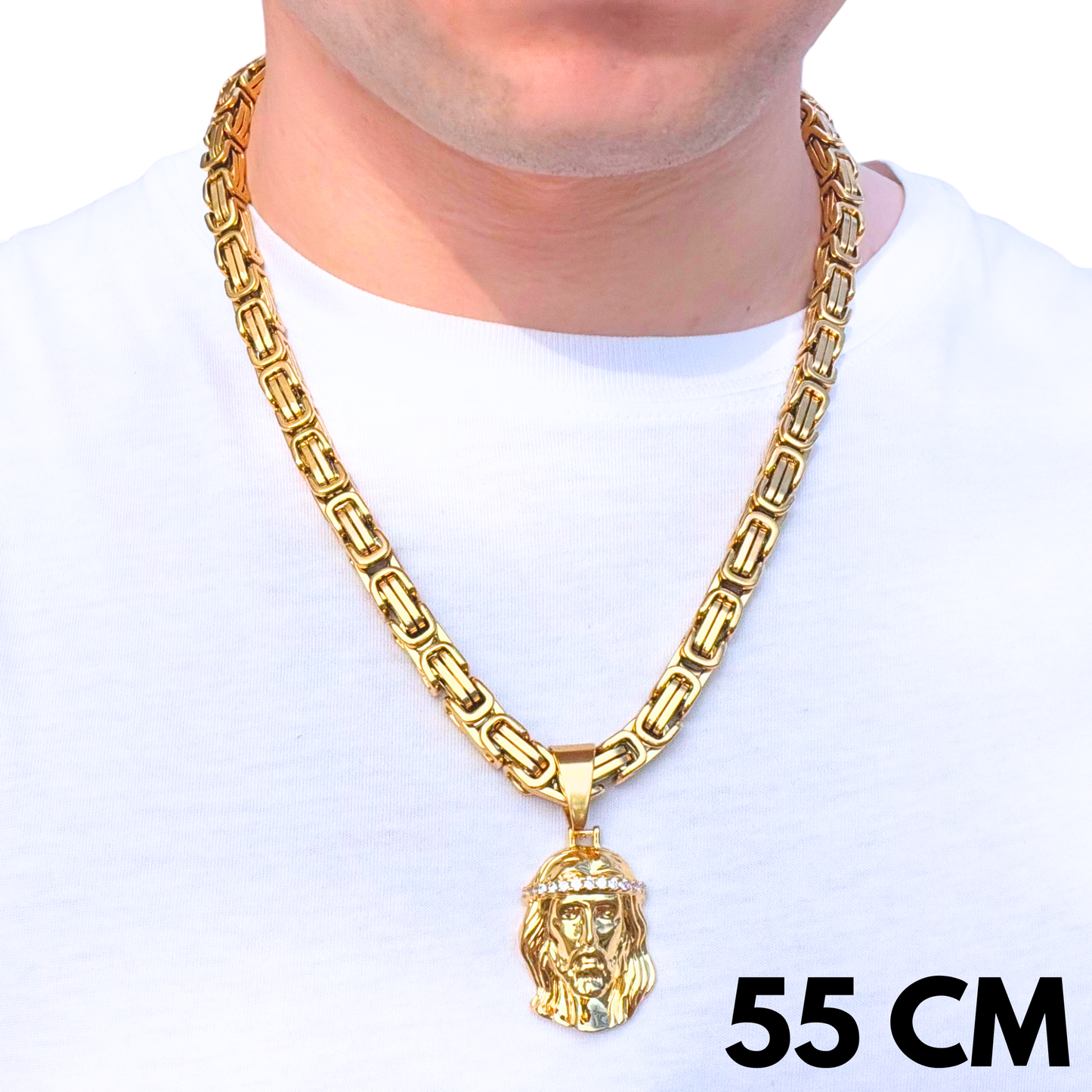 SET - Gold Royal Chain 6mm + Jesus Diamond Pendant Gold